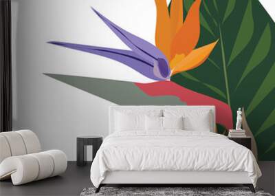 Bird of Paradise flower. Beautiful colorful vector stock illustration isolated on white background. Paradise nature. Design for decoration, web, textil, fabric and ets. Wall mural