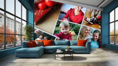 Collage of happy family moments and activities, joyful memories, vibrant lifestyle Wall mural