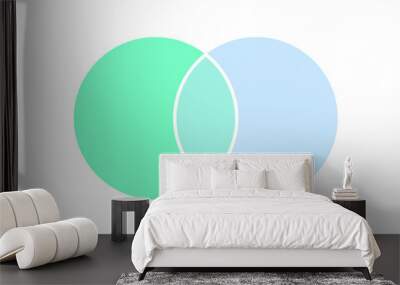 Color venn diagram, graph circle general intersection. Way of displaying information in form of crossing circles. Mathematical infographic. 2 cross area. Vector illustration Wall mural