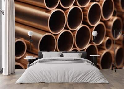 Copper bronze heat exchanger pipes. Heavy non-ferrous metallurgy. Factory industrial production of metal cuprum pipes. Heat exchanger is a technical device in which heat is exchanged between two media Wall mural