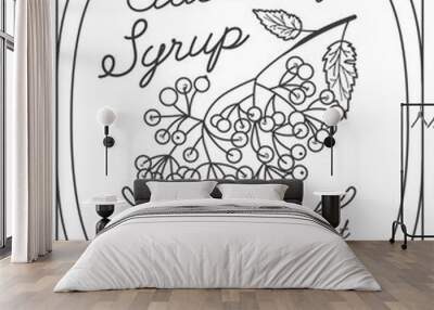 Elderberry Syrup label in black and white. Editable stroke Wall mural