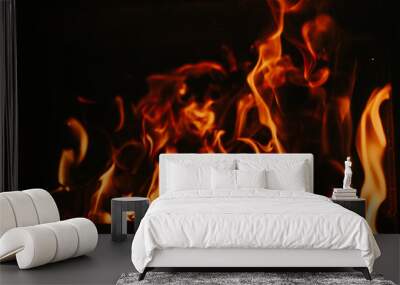 Fire flames on black background, Wall mural