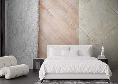 floor with marble tile pattern, laminate parquete floor with beige soft carpet Wall mural