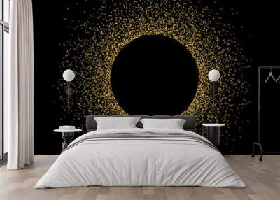 Golden glitter circle frame background. Pattern with gold sparkles and glitter effect. Empty space for your text. Vector illustration on black background Wall mural