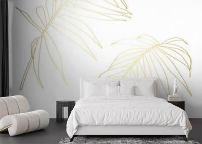 Hand drawn  tropical summer design element: golden palm tree leaves in silhouette, line art.  Wall mural