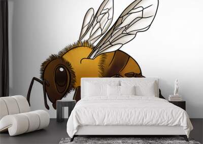 Honey bee illustration on transparent background Wall mural