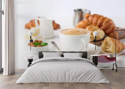 Fresh delicious breakfast with coffee and  croissants Wall mural