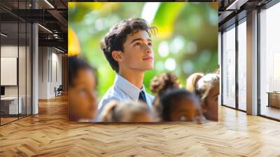 Group of Students Enjoying Nature in a Lush Green Setting. Generative ai Wall mural