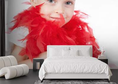 Little girl in a red boa Wall mural