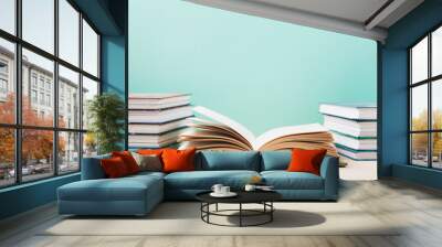 World book and Copyright day, Education concept on Blue Mint Background. Wall mural