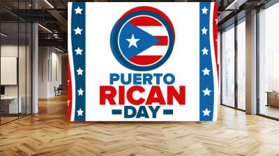 Puerto Rican Day. National happy holiday. Festival and parade in honor of independence and freedom. Puerto Rico flag. Latin american country. Patriotic elements. Vector poster illustration Wall mural