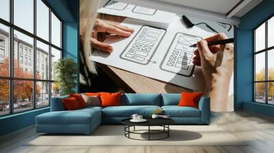 UX mobile application wireframe. Sketch, prototype, framework, layout future app design project. UI/UX - user interface and user experience designer. Creative concept for smartphone. App development Wall mural