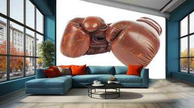 Red old boxing gloves, isolated on transparent background. Sport professional equipment in combat sport with punching and blocking Wall mural