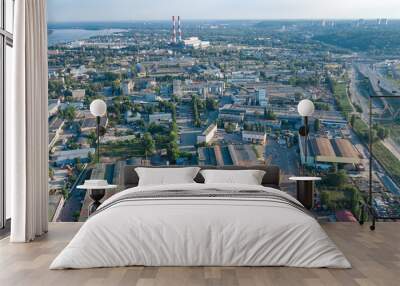 Aerial top view of industrial park zone from above, factory chimneys and warehouses, industry district in Kiev (Kyiv), Ukraine
 Wall mural