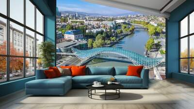 Tbilisi skyline aerial drone view from above, Kura river and old town of Tbilisi cityscape, Georgia
 Wall mural