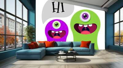 two funny monsters cartoon vector illustration Wall mural