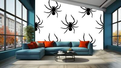 Vector seamless pattern of black silhouettes spiders in flat style. Color background and texture of theme of halloween, insects, animals, phobias Wall mural