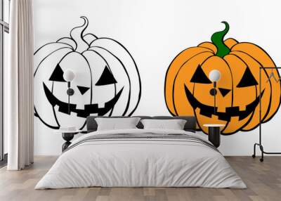 vector simple scary spooky smiling halloween pumpkin isolated. jack o lantern. two variants - black  Wall mural