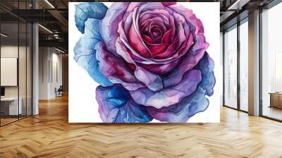 Watercolor rose, watercolor style clipart, detailed pastel art isolated on white background Wall mural