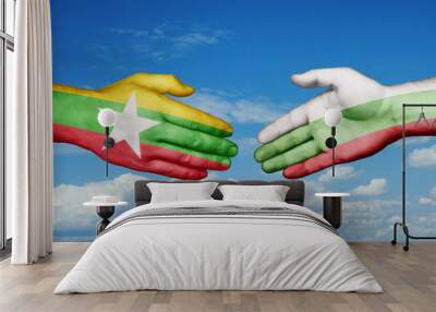 Bulgaria and Myanmar country handshaking with flags, consensus concept international co-operation illustration Wall mural