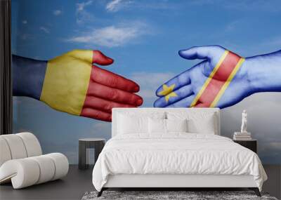 Congo-Kinshasa and Romania country handshaking with flags, consensus concept international co-operation Wall mural