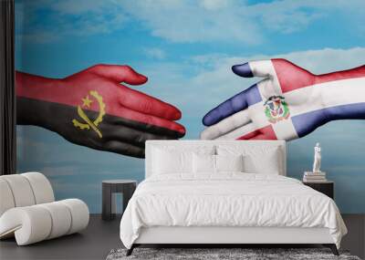 Dominican Republic and Angola country handshaking with flags, consensus concept international co-operation illustration Wall mural