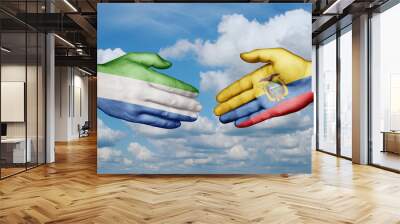 Ecuador and Sierra Leone country handshaking with flags, consensus concept international co-operation illustration Wall mural