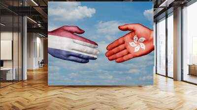 Hong Kong and Netherlands country handshaking with flags, consensus concept international co-operation illustration Wall mural