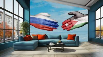 Jordan and Russia country handshaking with flags, consensus concept international co-operation illustration Wall mural