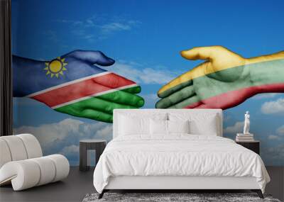 Lithuania and Namibia country handshaking with flags, consensus concept international co-operation illustration Wall mural