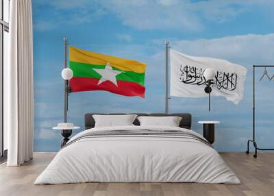 Myanmar and Afghanistan national flags, country relationship concept Wall mural