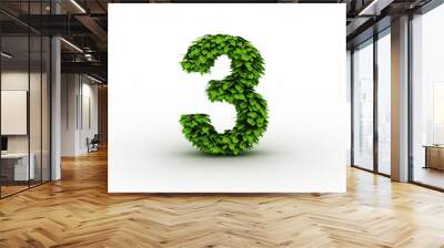 number 3, alphabet of green leaves Wall mural