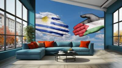 Palestine and Gaza Strip and Uruguay country handshaking with flags, consensus concept international co-operation illustration Wall mural