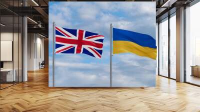 Ukraine and United Kingdom flags, country relationship concept Wall mural