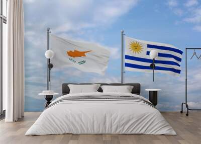 Uruguay and Cyprus flags, country relationship concept Wall mural