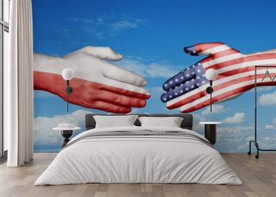 USA and Poland country handshaking with flags, consensus concept international co-operation illustration Wall mural