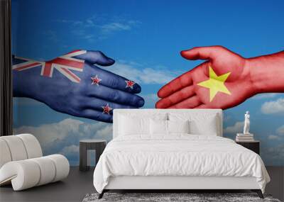 Vietnam and New Zealand country handshaking with flags, consensus concept international co-operation illustration Wall mural