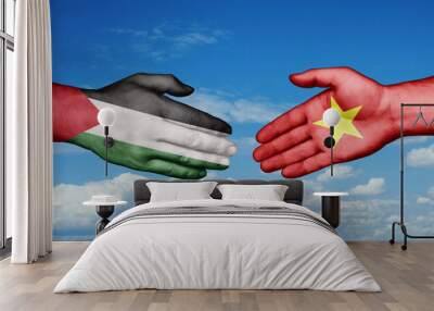 Vietnam and Palestine and Gaza strip country handshaking with flags, consensus concept international co-operation illustration Wall mural