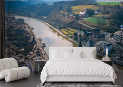 Aerial shot of  Dinant Citadel, Dinant Belgium Wall mural