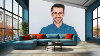 closeup portrait of handsome smart-looking smiling with toothy smile male posing for social advertis Wall mural