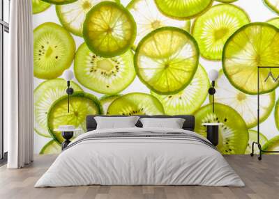 Bright citrus lime and kiwi slices on white Wall mural