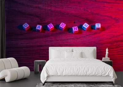 Cubes with the text DARKNET in neon light. Dark, atmospheric concept Wall mural