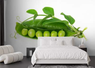 green peas in shell on the white background Wall mural