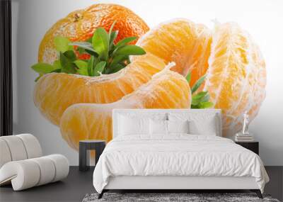 group of tangerine with green leaves isolated on a white background Wall mural