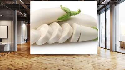 white eggplants with slices isolated on a white background Wall mural