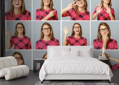 Set of beautiful girl with different facial expressions Wall mural