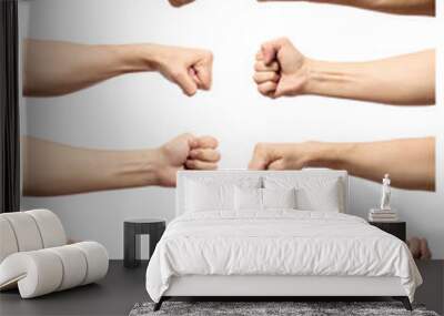 Set of male's fist isolated on white Wall mural