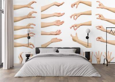 Set of woman's hand measuring invisible items Wall mural