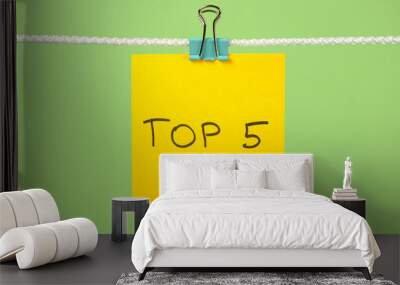 Yellow paper note on clothesline with text “Top 5” Wall mural