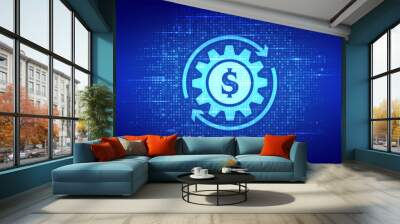 Fintech icon made with currency symbols. Financial technology, online banking and crowdfunding. Business investment payment technology concept. Background with currency signs. Vector illustration. Wall mural